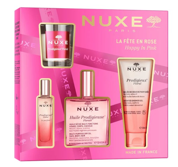 Nuxe cofanetto olio prodigioso floreale 2025 - 1 olio prodigioso floreale 100 millilitri + 1 profumo prodigioso floreale 15 millilitri + 1 gel doccia 100 millilitri + candela profumata